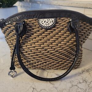 Brighton Woven Straw with Patent leather tote shoulder bag